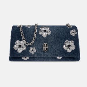 HOT - Marc Jacobs The Sequin Daisy Denim Dual Chain Mini Shoulder/Crossbody Bag